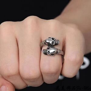 Brand New Silver With Double Skulls Ring Adjustable Size